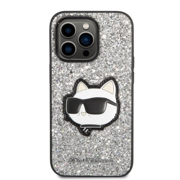 Custodia per Apple iPhone 14 Pro Max, Karl Lagerfeld, Glitter Choupette Patch, Argento