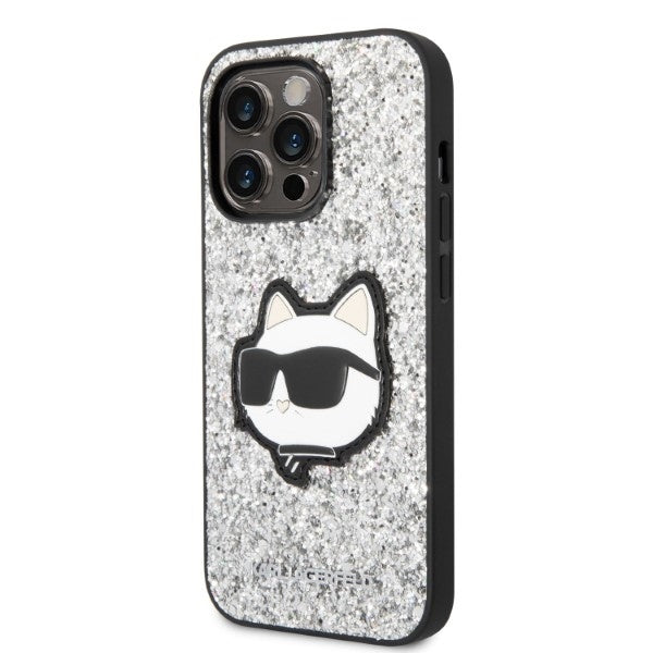 Custodia per Apple iPhone 14 Pro Max, Karl Lagerfeld, Glitter Choupette Patch, Argento