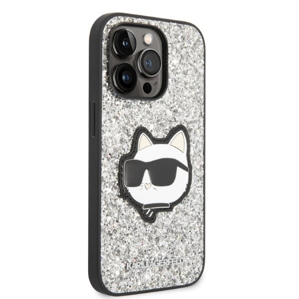Custodia per Apple iPhone 14 Pro Max, Karl Lagerfeld, Glitter Choupette Patch, Argento
