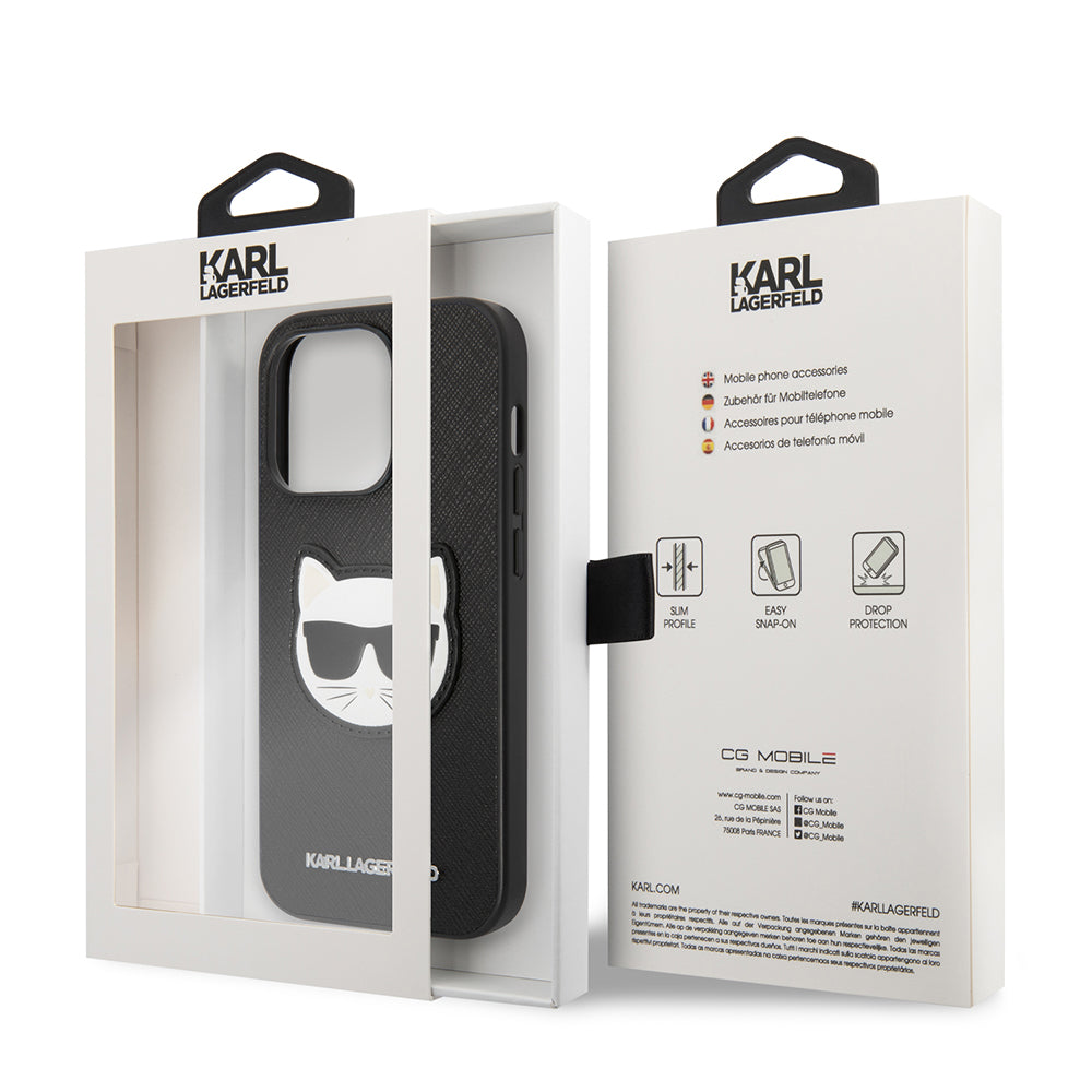 Étui pour Apple iPhone 14 Pro Max, Karl Lagerfeld, Saffiano Choupette's Head, Noir