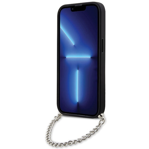 Custodia per Apple iPhone 14 Pro Max, Karl Lagerfeld, Saffiano Monogram Chain, Argento
