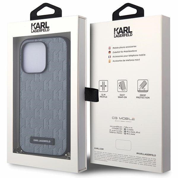 Custodia per Apple iPhone 14 Pro Max, Karl Lagerfeld, Saffiano Monogram Chain, Argento
