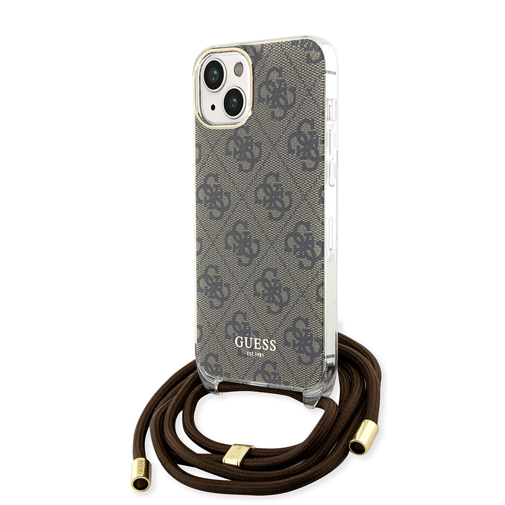 Étui pour Apple iPhone 15, Guess, 4G IML Printed Crossbody, Marron