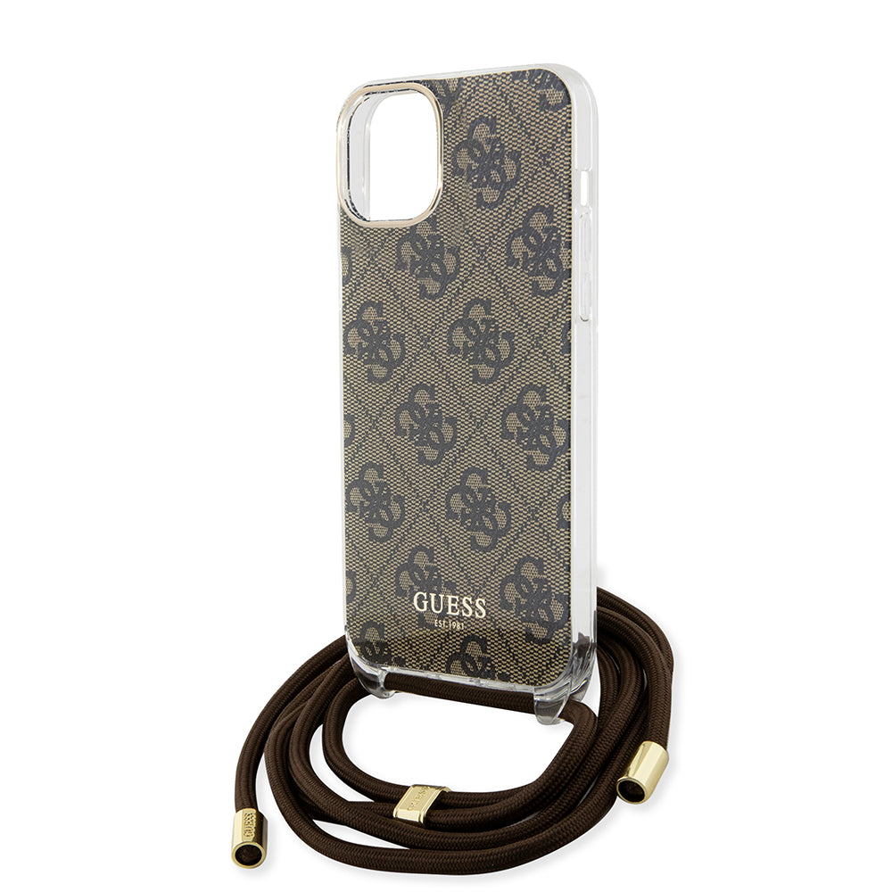 Étui pour Apple iPhone 15, Guess, 4G IML Printed Crossbody, Marron