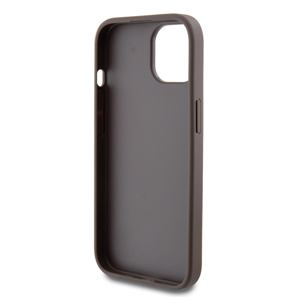 Étui pour Apple iPhone 15, Guess, Logo Métal Or 4G, Marron