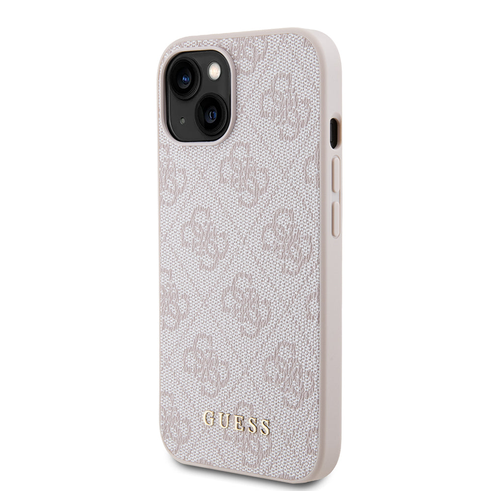 Étui pour Apple iPhone 15, Guess, Logo Or Métal 4G, Rose