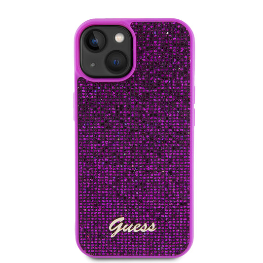 Étui pour Apple iPhone 15, Guess, Disco Metal Script, Fuchsia