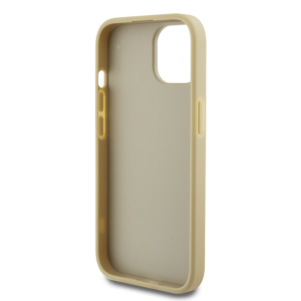 Custodia per Apple iPhone 15, Guess, Glitter Big 4G Script, Dorata
