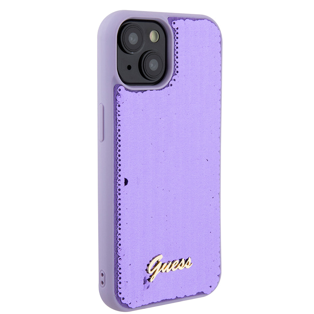 Custodia per Apple iPhone 15, Guess, Sequin Script Metal, Viola