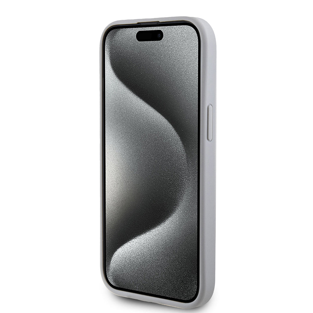 Custodia per Apple iPhone 15, Guess, Strass Metal Logo, Argento