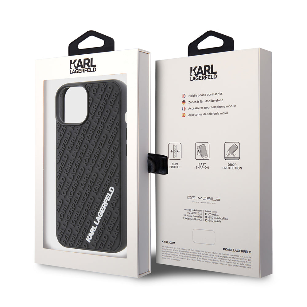 Étui pour Apple iPhone 15, Karl Lagerfeld, 3D Rubber Multi Logo, Noir