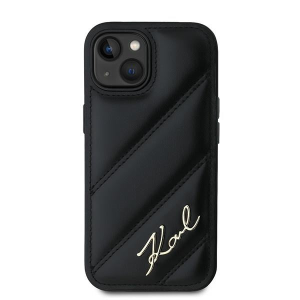 Custodia per Apple iPhone 15, Karl Lagerfeld, Diagonal Quilted Script, Nera