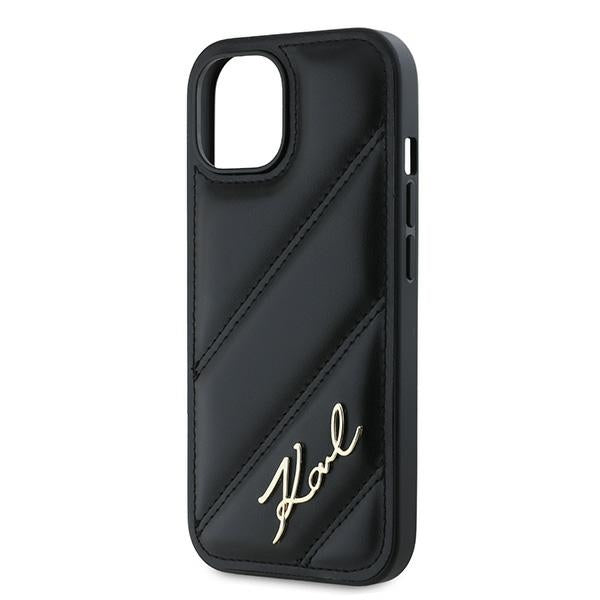 Custodia per Apple iPhone 15, Karl Lagerfeld, Diagonal Quilted Script, Nera