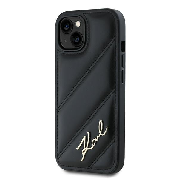 Custodia per Apple iPhone 15, Karl Lagerfeld, Diagonal Quilted Script, Nera