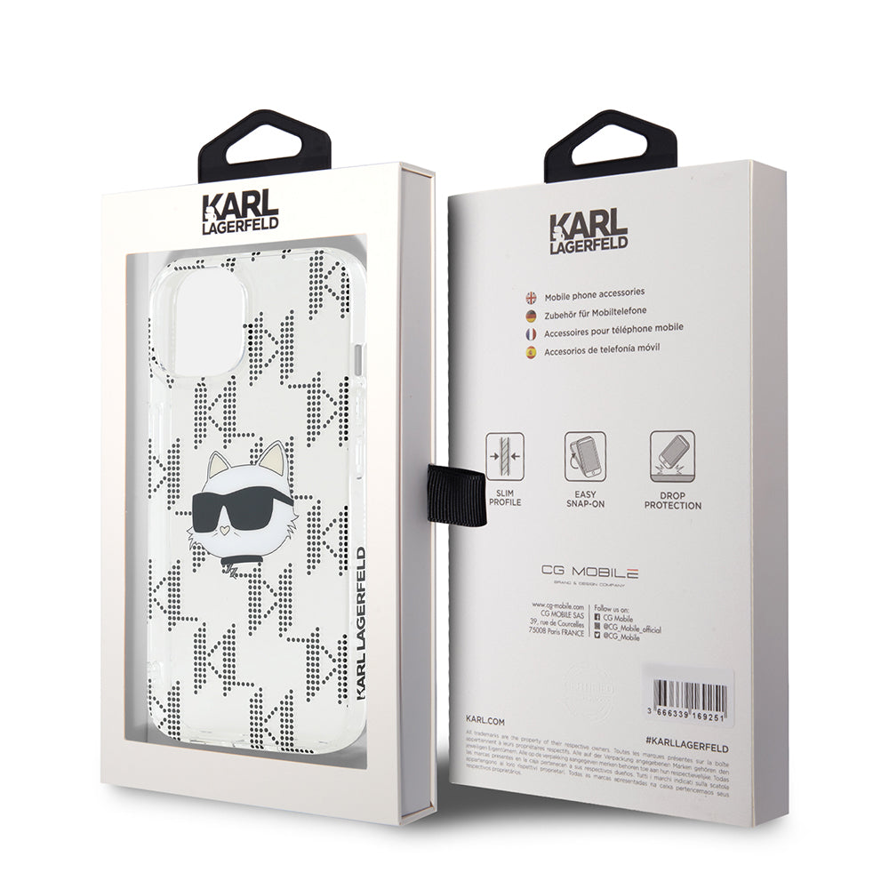 Étui pour Apple iPhone 15, Karl Lagerfeld, IML Electroplated Choupette Head, Transparent