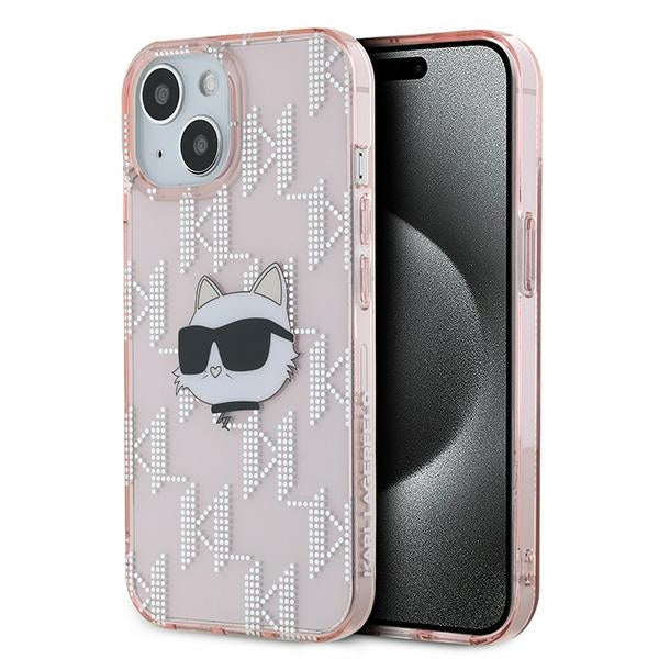 Étui pour Apple iPhone 15, Karl Lagerfeld, IML Luxury Monogram Choupette's Head, Rose