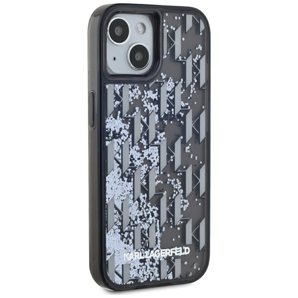 Custodia per Apple iPhone 15, Karl Lagerfeld, Liquid Glitter Monogram, Nera