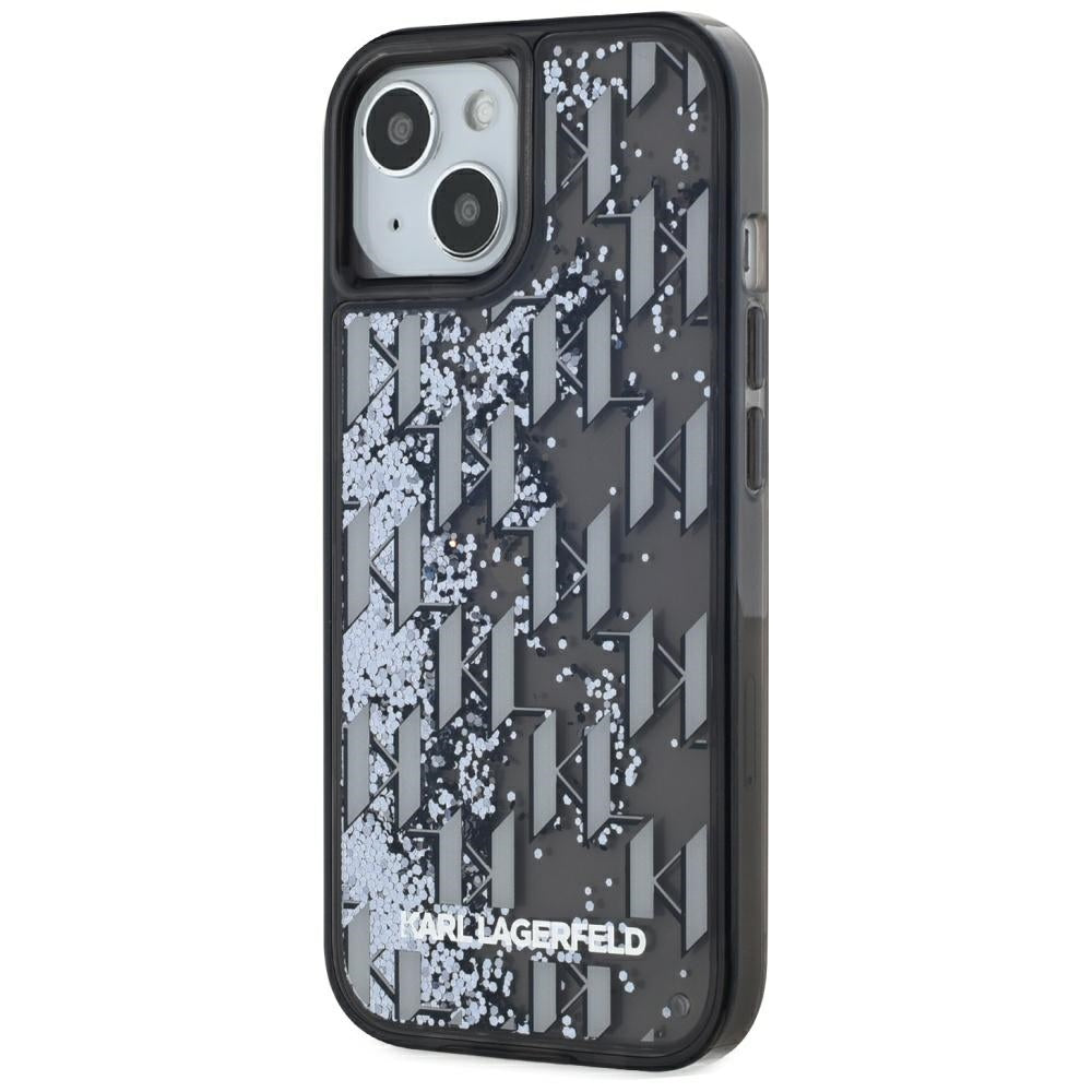 Custodia per Apple iPhone 15, Karl Lagerfeld, Liquid Glitter Monogram, Nera