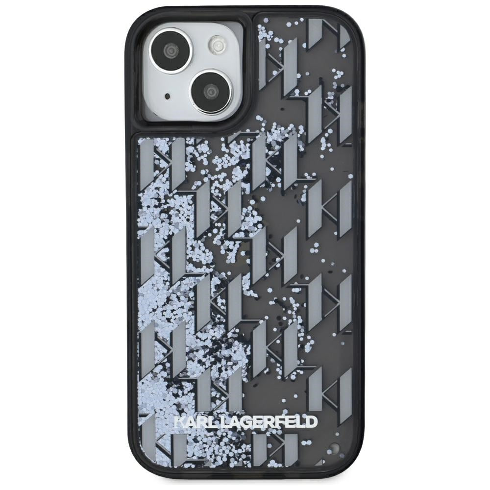 Custodia per Apple iPhone 15, Karl Lagerfeld, Liquid Glitter Monogram, Nera