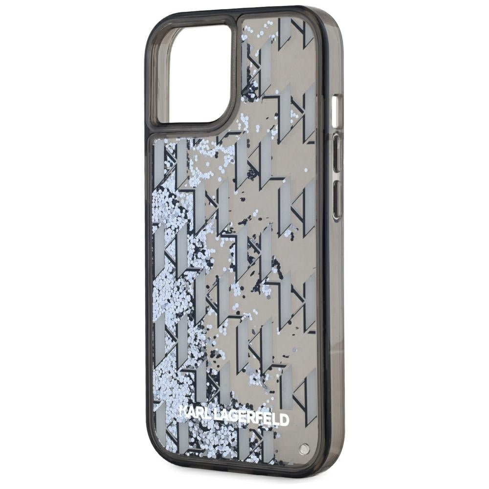 Custodia per Apple iPhone 15, Karl Lagerfeld, Liquid Glitter Monogram, Nera
