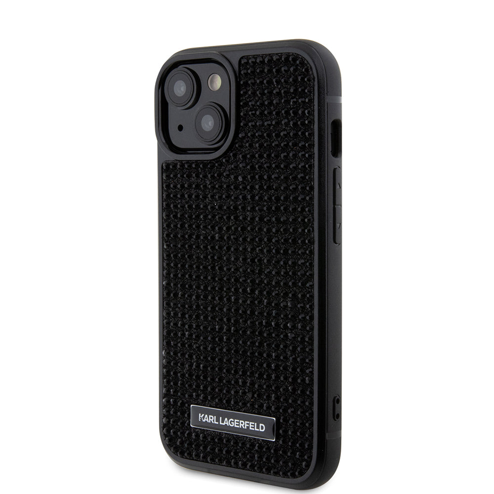 Custodia per Apple iPhone 15, Karl Lagerfeld, Rhinestone Metal Plate, Nera