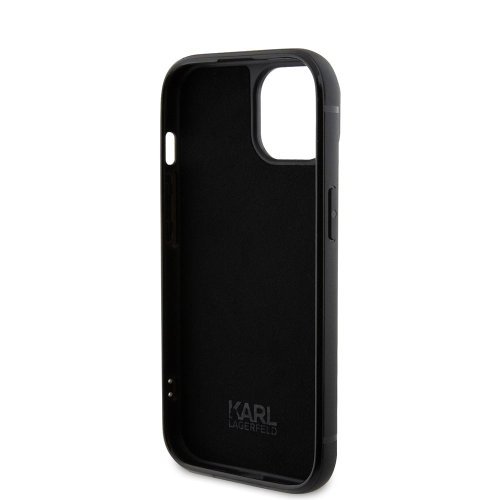 Custodia per Apple iPhone 15, Karl Lagerfeld, Rhinestone Metal Plate, Nera