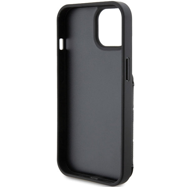 Hülle für Apple iPhone 15, Karl Lagerfeld, Saffiano Kartenfächer und Ständer Monogramm Choupette, Schwarz