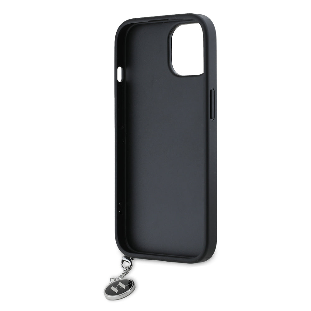 Custodia per Apple iPhone 15, Karl Lagerfeld, Saffiano Rhinestones & Charm, Nera