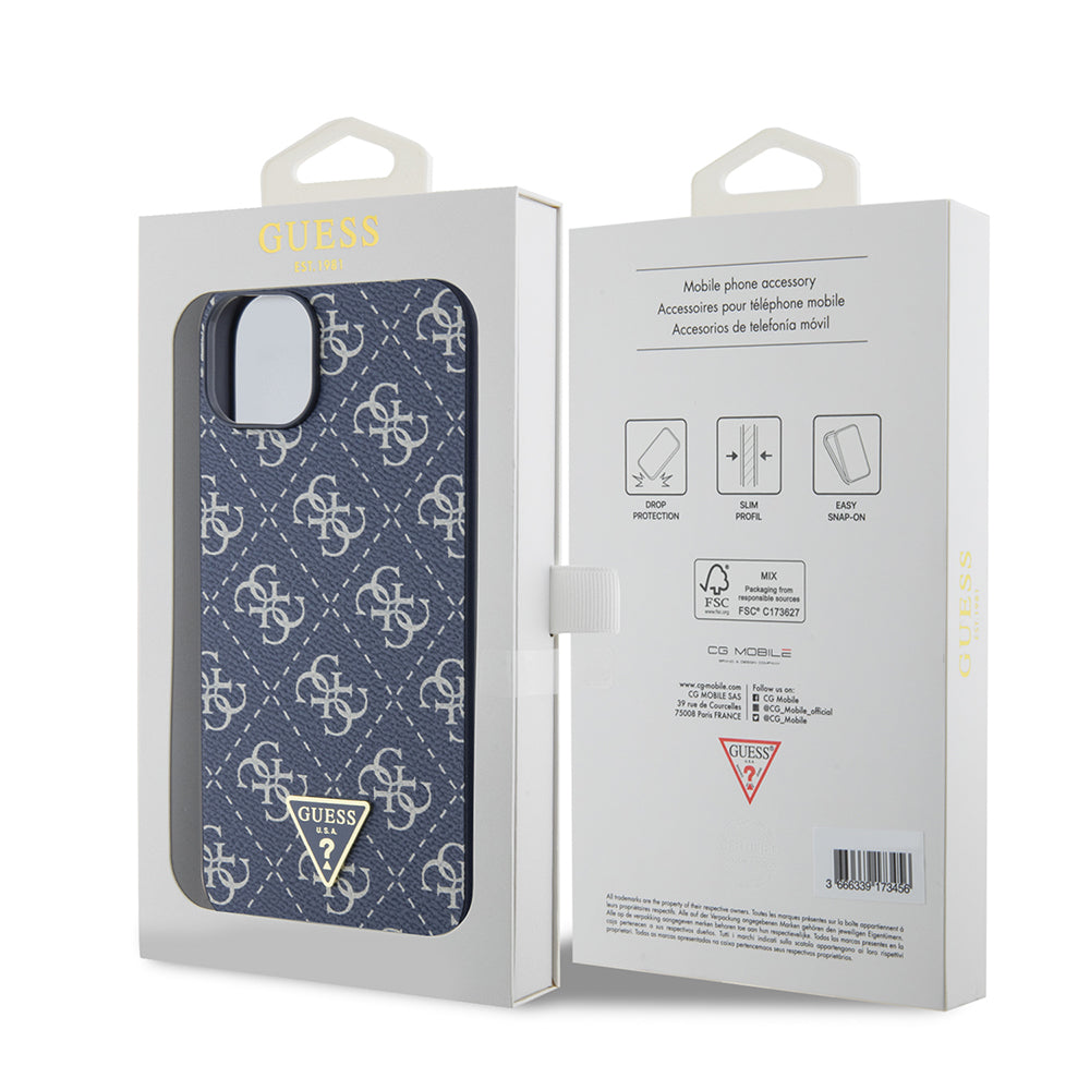 Hülle für Apple iPhone 15 Plus, Guess, 4G Triangle Logo, Blau