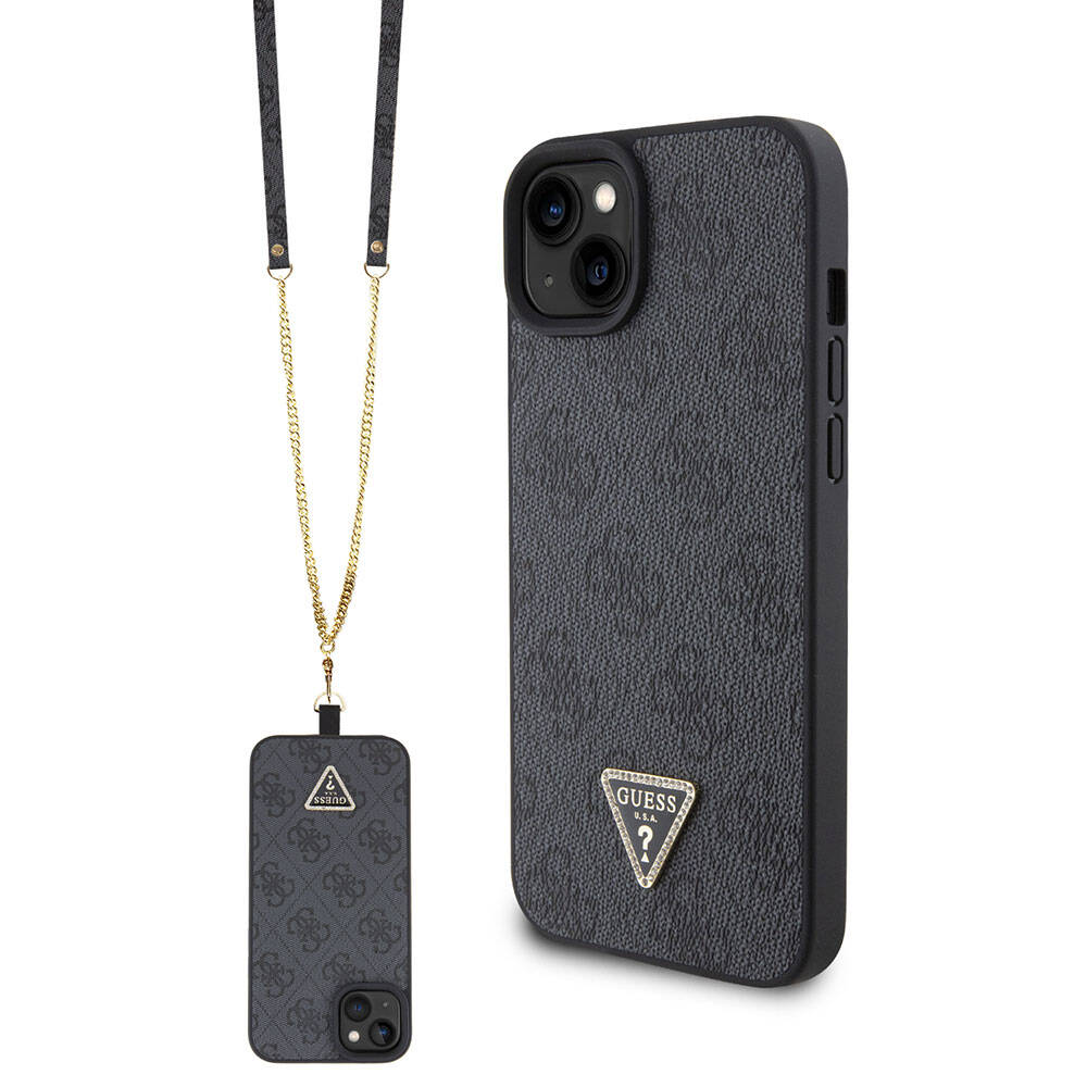 Custodia per Apple iPhone 15 Plus, Guess, Crossbody 4G Metal Logo, Nera