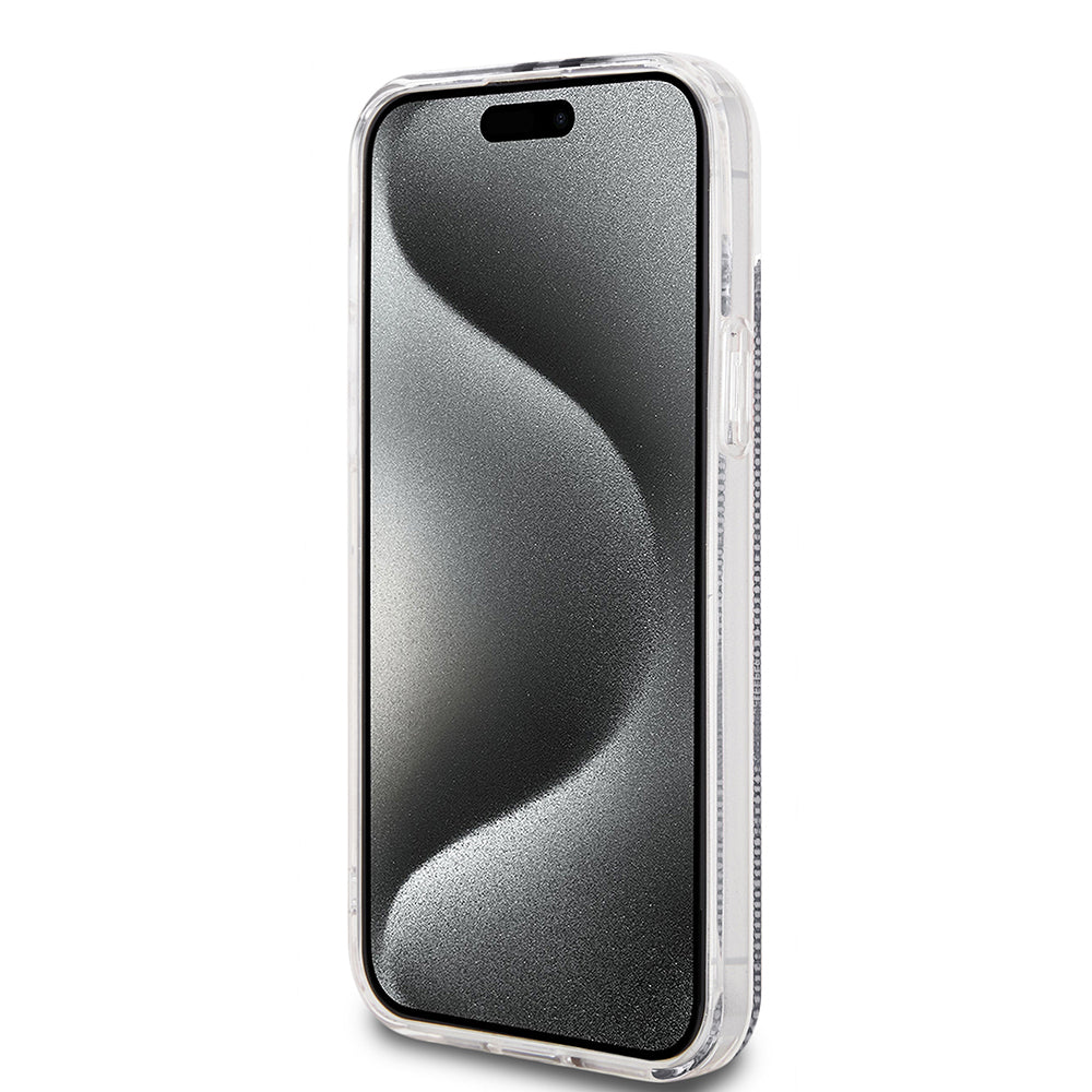 Custodia per Apple iPhone 15 Plus, Guess, IML 4G Gold Stripe, Nera