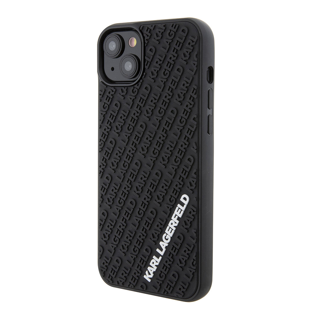 Hülle für Apple iPhone 15 Plus, Karl Lagerfeld, 3D Rubber Multi Logo, Schwarz