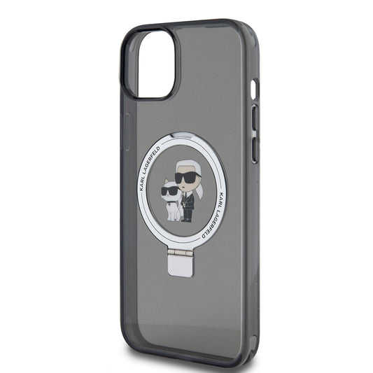 Hülle für Apple iPhone 15 Plus, Karl Lagerfeld, Ringstand Karl & Choupette, Schwarz