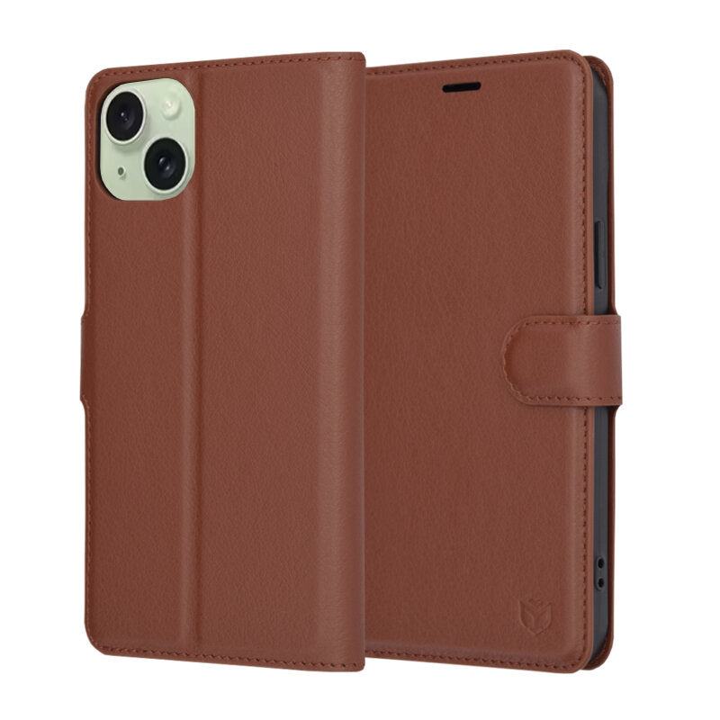 Custodia per Apple iPhone 15 Plus, Techsuit, Leather Folio, Marrone