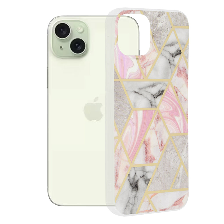 Custodia per Apple iPhone 15 Plus, Techsuit, Marble, Rosa