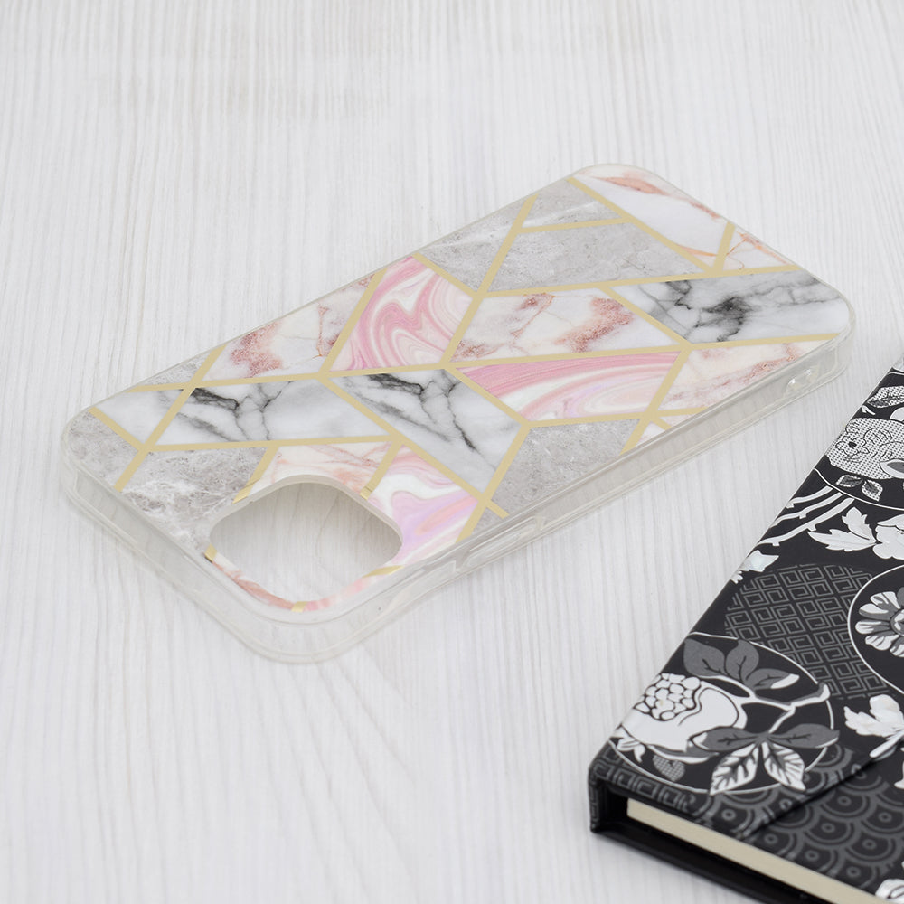 Custodia per Apple iPhone 15 Plus, Techsuit, Marble, Rosa