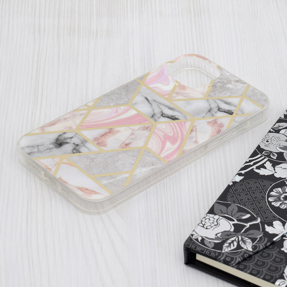 Custodia per Apple iPhone 15 Plus, Techsuit, Marble, Rosa