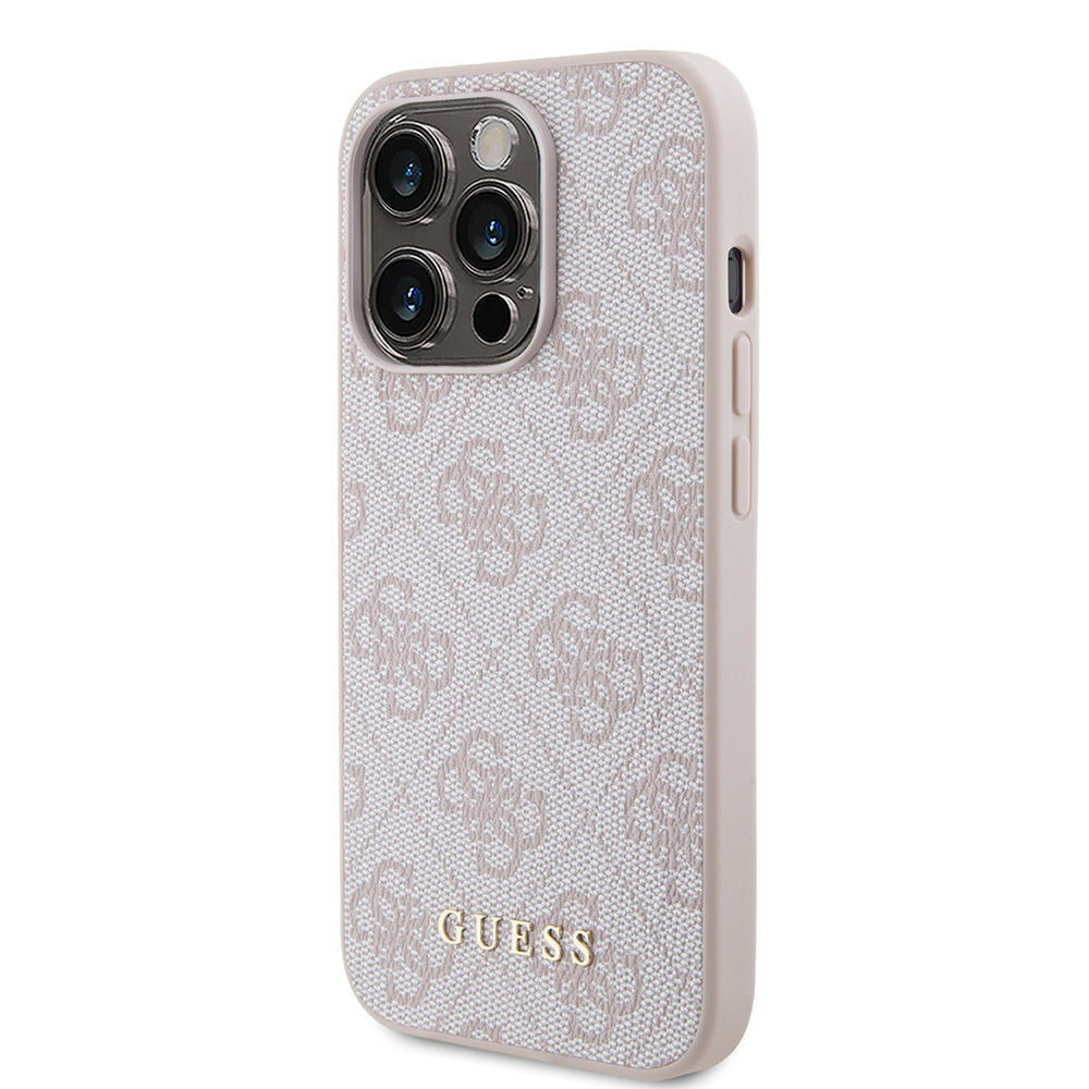Étui pour Apple iPhone 15 Pro, Guess, Logo Métal Or 4G, Rose