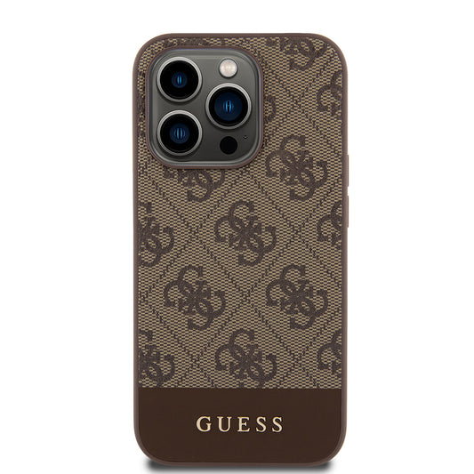Custodia per Apple iPhone 15 Pro, Guess, 4G Stripe, Marrone