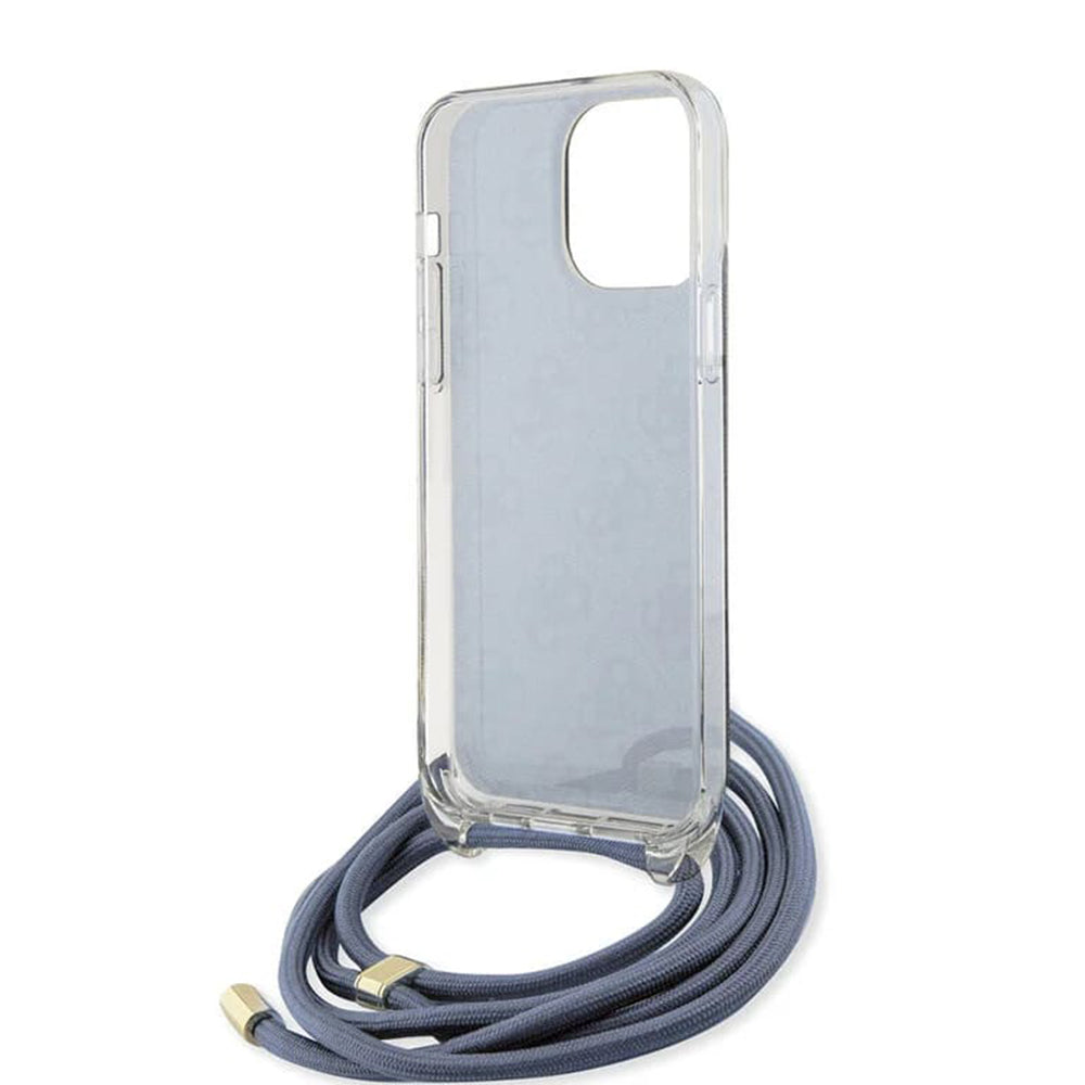 Custodia per Apple iPhone 15 Pro, Guess, Crossbody Cord 4G Print, Blu