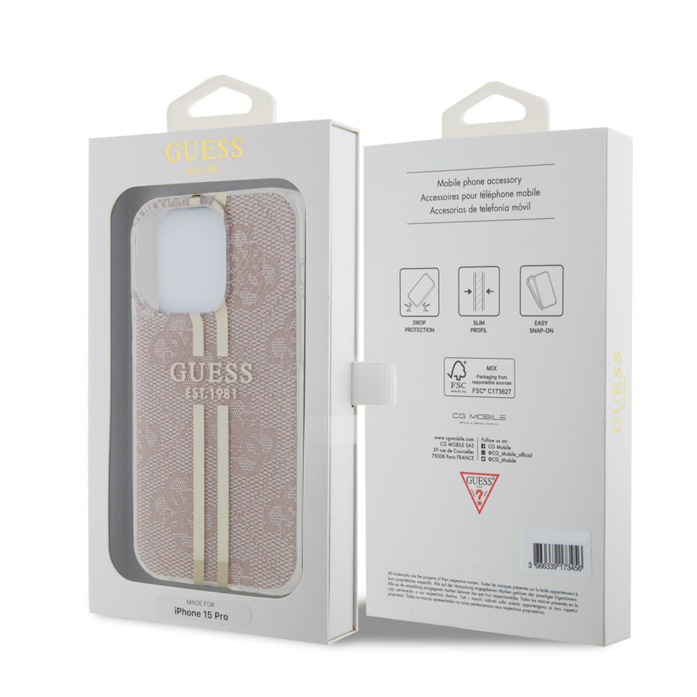 Hülle für Apple iPhone 15 Pro, Guess, IML 4G Gold Stripe, Rosa