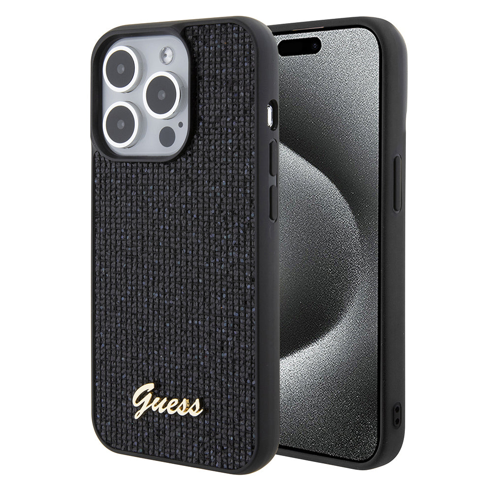 Étui pour Apple iPhone 15 Pro, Guess, PU Square Mirror Script Logo, Noir GUHCP15LPMSDGSK