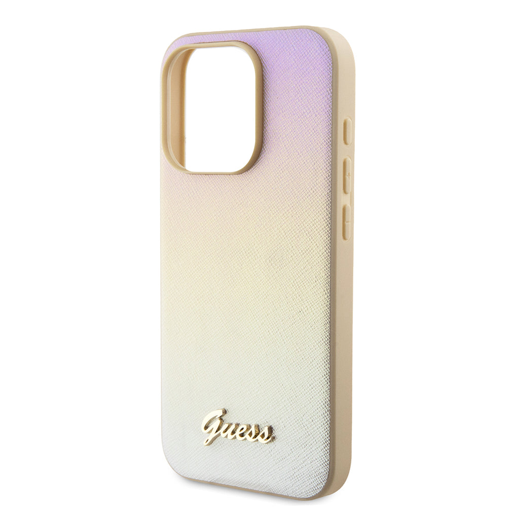 Hülle für Apple iPhone 15 Pro, Guess, Saffiano Iridescent Script, Gold