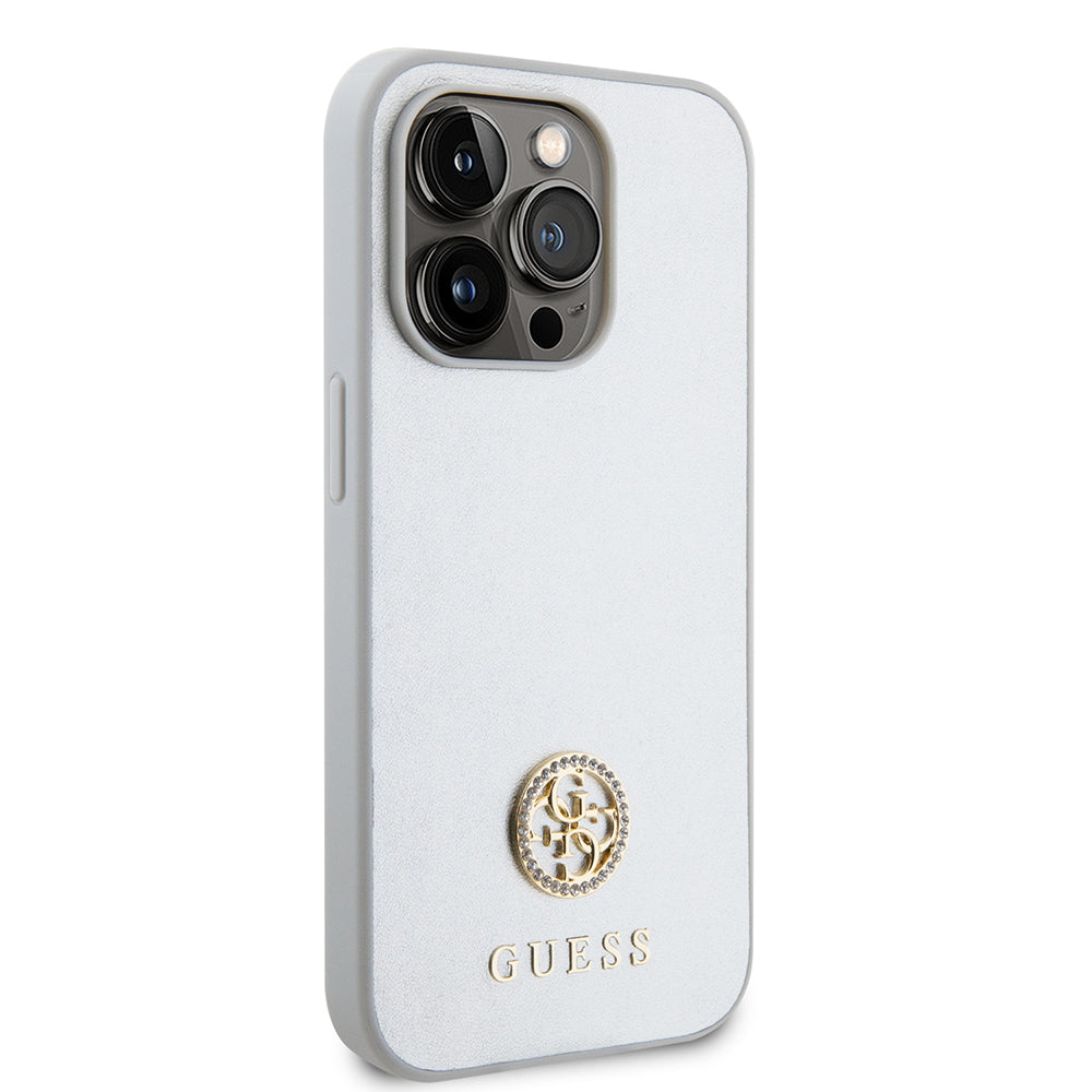 Custodia per Apple iPhone 15 Pro, Guess, Strass Metal Logo, Argento