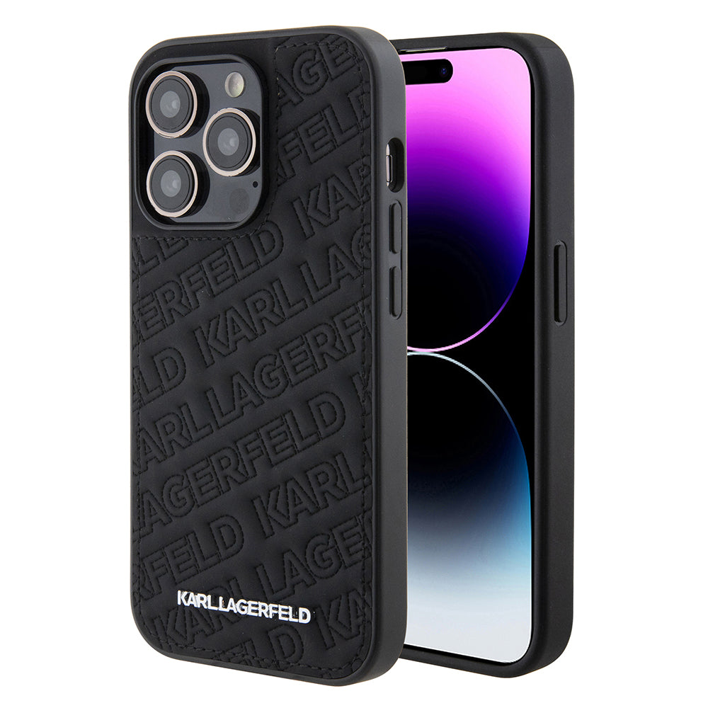 Custodia per Apple iPhone 15 Pro, Karl Lagerfeld, Diagonal Quilted K Pattern, Nera