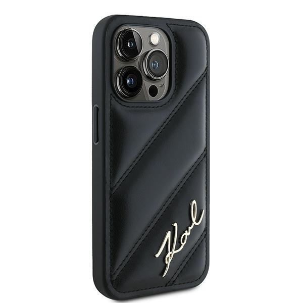 Custodia per Apple iPhone 15 Pro, Karl Lagerfeld, Diagonal Quilted Script, Nera