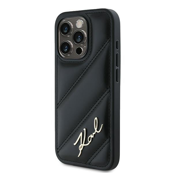 Custodia per Apple iPhone 15 Pro, Karl Lagerfeld, Diagonal Quilted Script, Nera