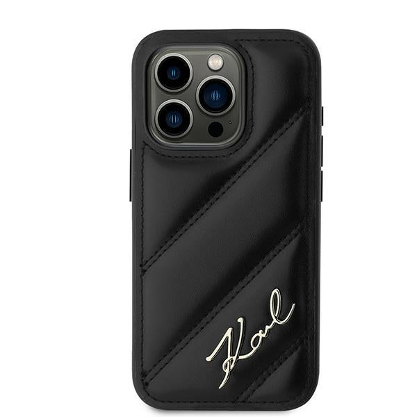 Custodia per Apple iPhone 15 Pro, Karl Lagerfeld, Diagonal Quilted Script, Nera