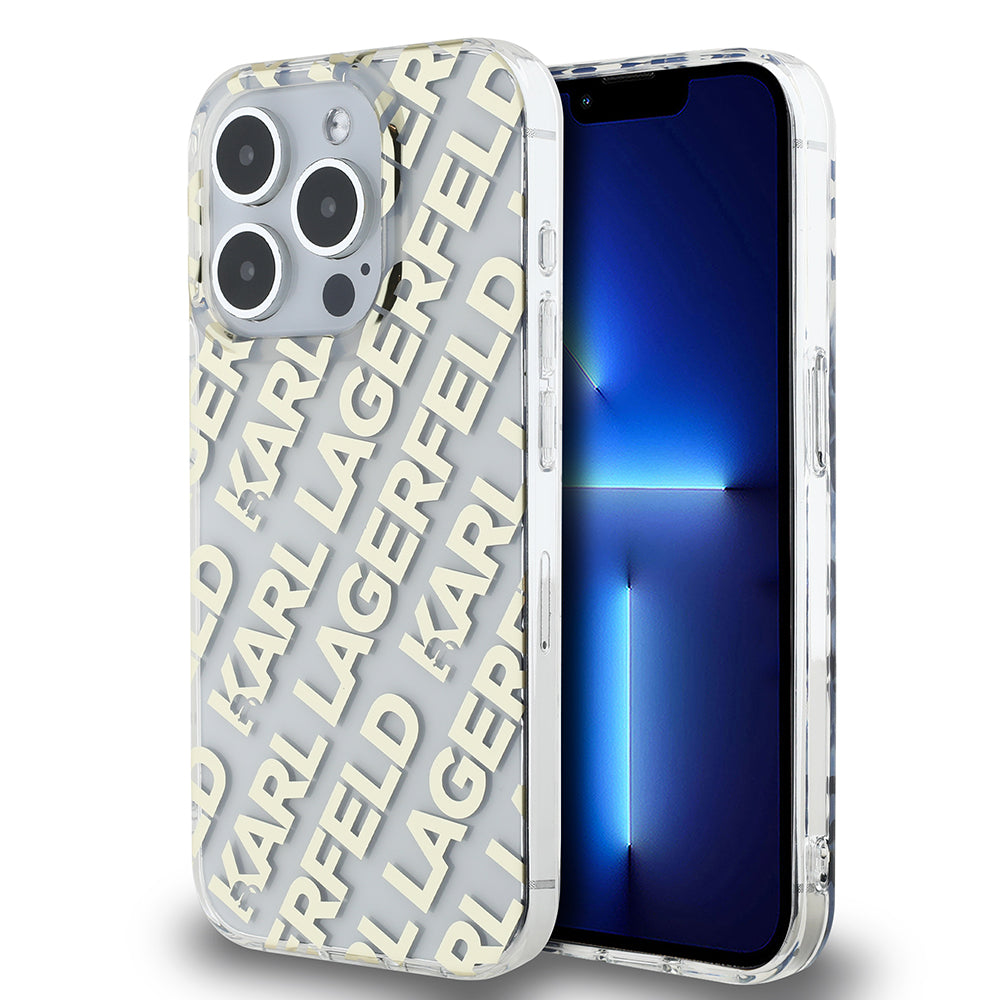 Custodia per Apple iPhone 15 Pro, Karl Lagerfeld, IML Luxury Monogram KL Pattern with Strap, Nera