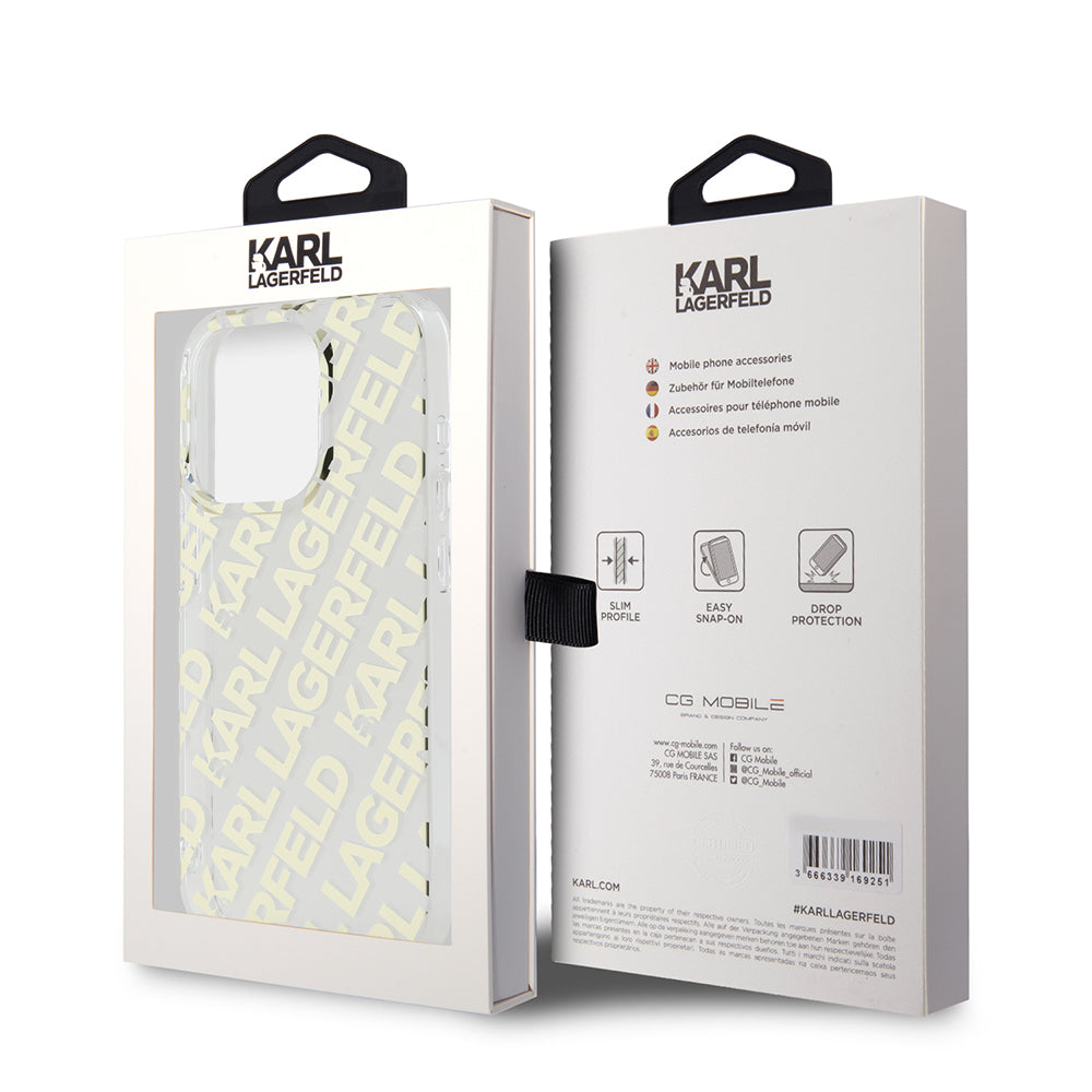 Custodia per Apple iPhone 15 Pro, Karl Lagerfeld, IML Luxury Monogram KL Pattern with Strap, Nera